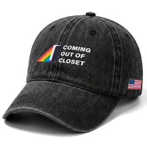 Come Out LGBT Washed Cotton Baseball Cap Coming Out Of Closet Rainbow Door TS11 Print Your Wear