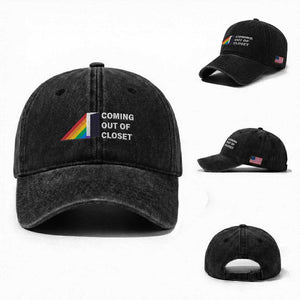 Come Out LGBT Washed Cotton Baseball Cap Coming Out Of Closet Rainbow Door TS11 Washed Cap Universal Fit Black Print Your Wear
