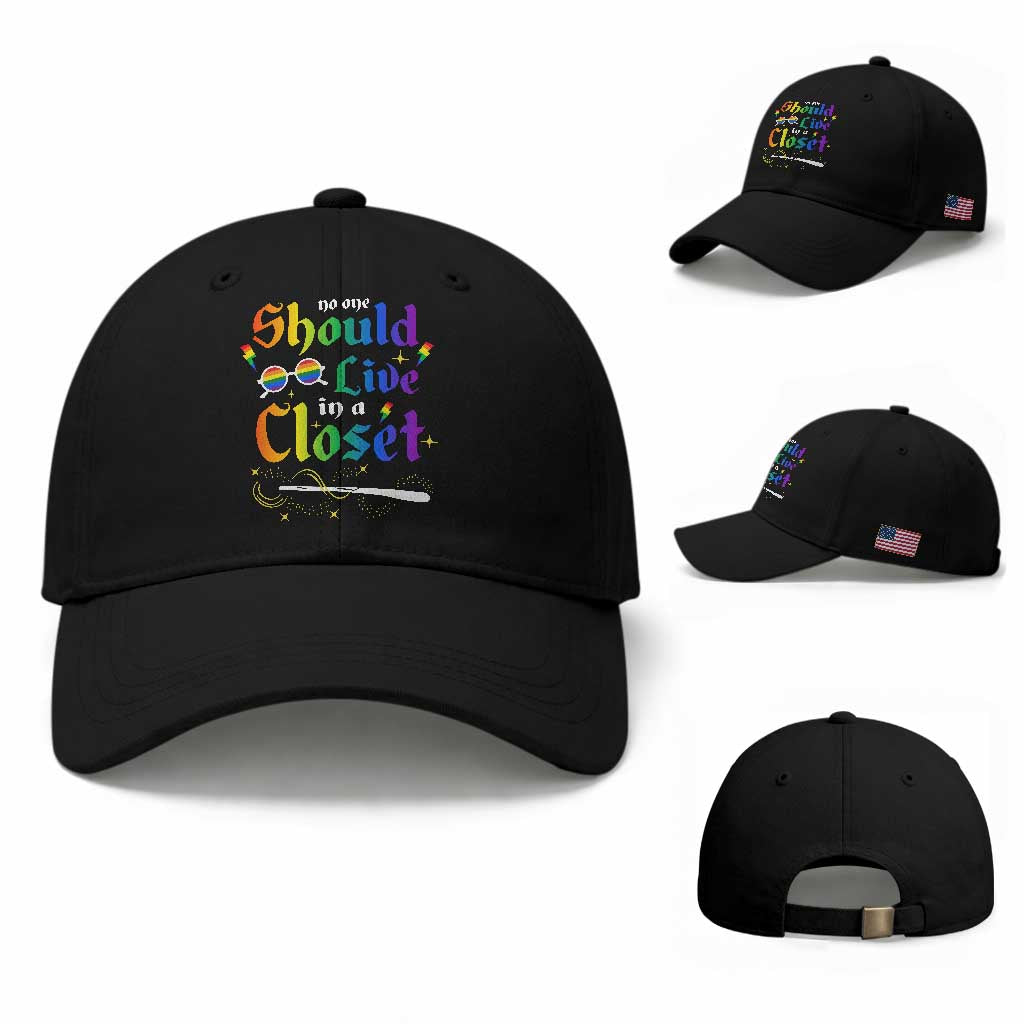 Come Out LGBT Baseball Cap No One Should Live In A Closet Magical Rainbow Glasses TS11 Baseball Cap Universal Fit Black Print Your Wear