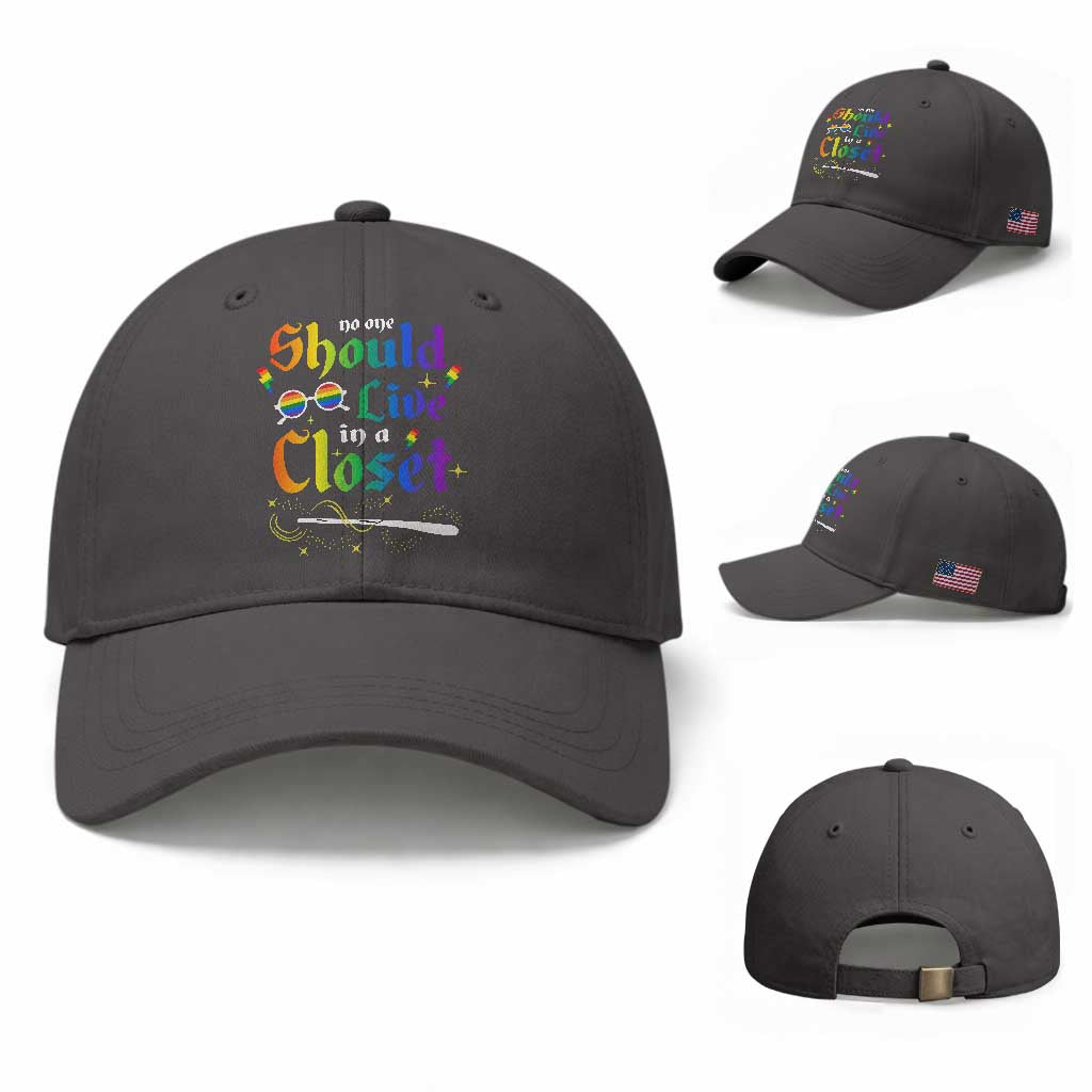 Come Out LGBT Baseball Cap No One Should Live In A Closet Magical Rainbow Glasses TS11 Baseball Cap Universal Fit Dark Gray Print Your Wear