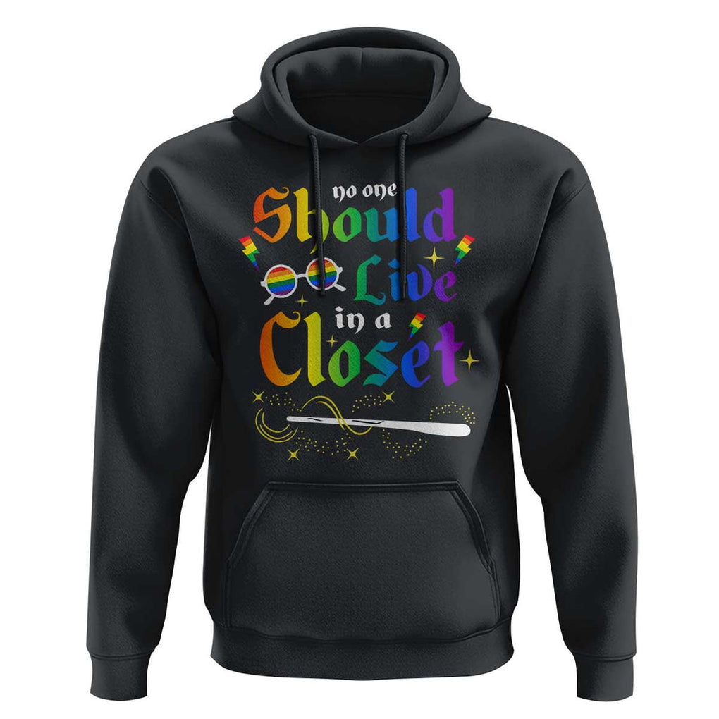 Come Out LGBT Hoodie No One Should Live In A Closet Magical Rainbow Glasses TS11 Black Print Your Wear