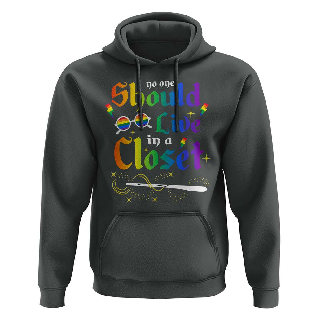 Come Out LGBT Hoodie No One Should Live In A Closet Magical Rainbow Glasses TS11 Dark Heather Print Your Wear