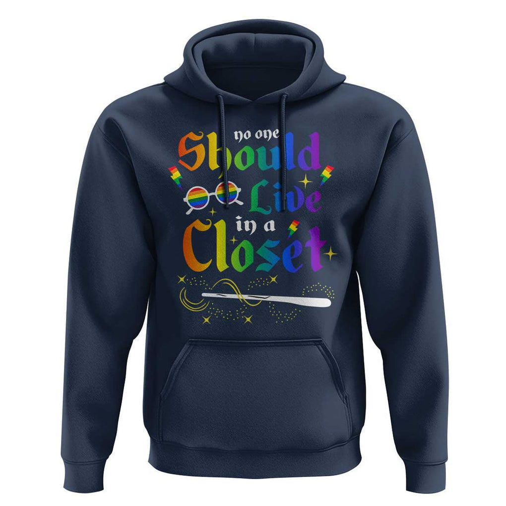 Come Out LGBT Hoodie No One Should Live In A Closet Magical Rainbow Glasses TS11 Navy Print Your Wear