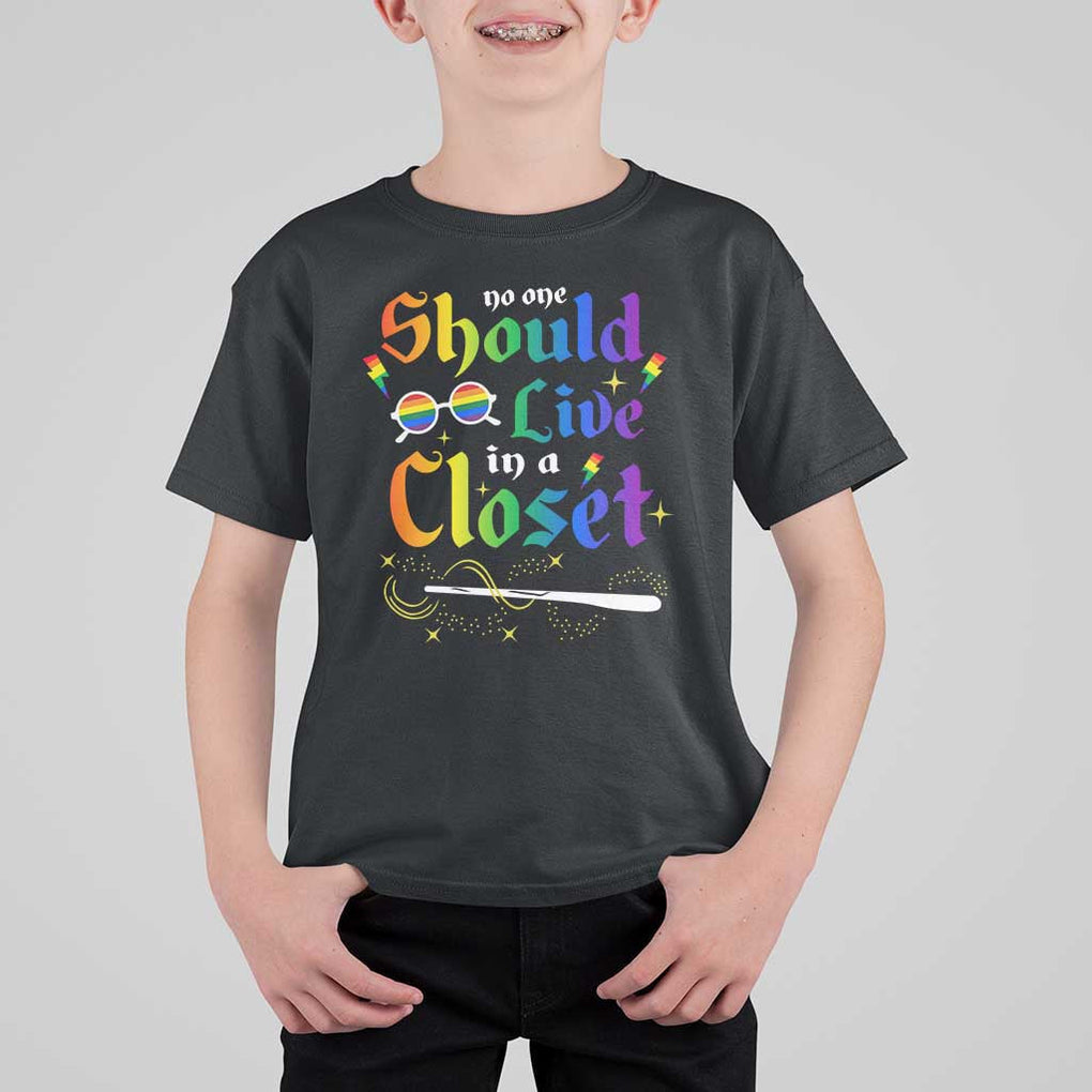 Come Out LGBT T Shirt For Kid No One Should Live In A Closet Magical Rainbow Glasses TS11 Black Print Your Wear