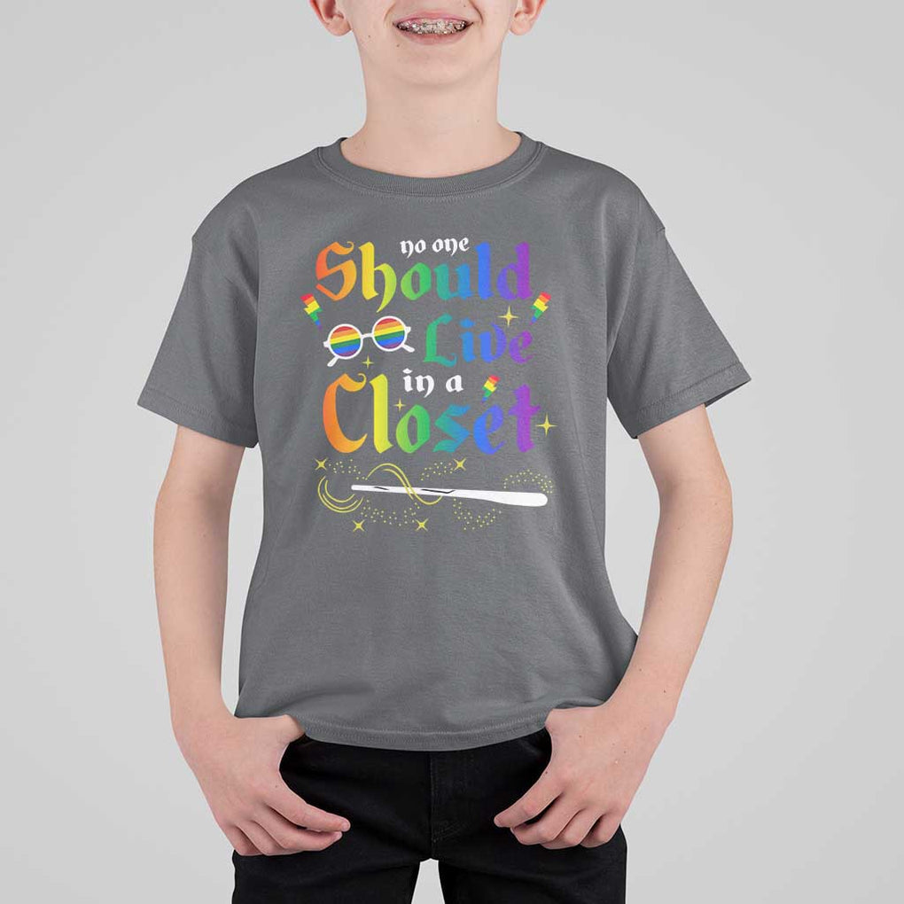 Come Out LGBT T Shirt For Kid No One Should Live In A Closet Magical Rainbow Glasses TS11 Charcoal Print Your Wear