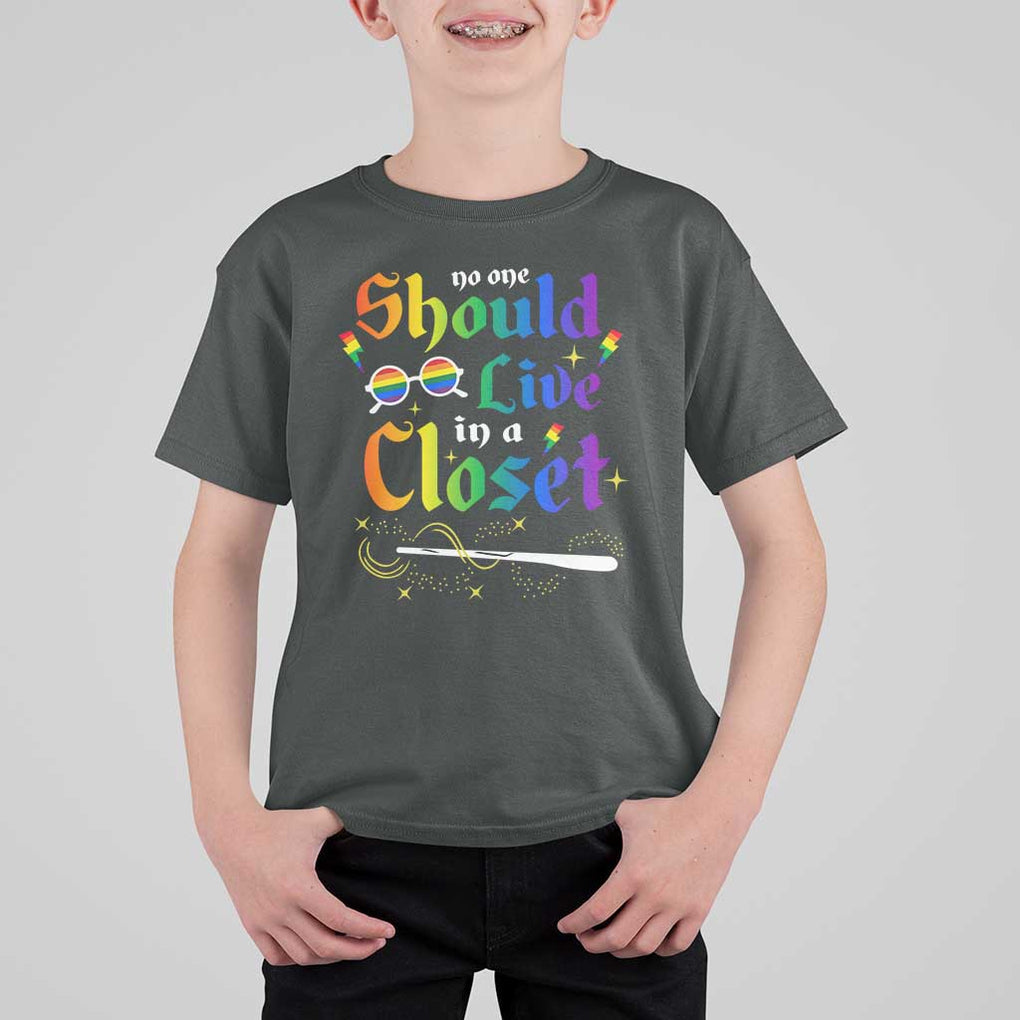 Come Out LGBT T Shirt For Kid No One Should Live In A Closet Magical Rainbow Glasses TS11 Dark Heather Print Your Wear