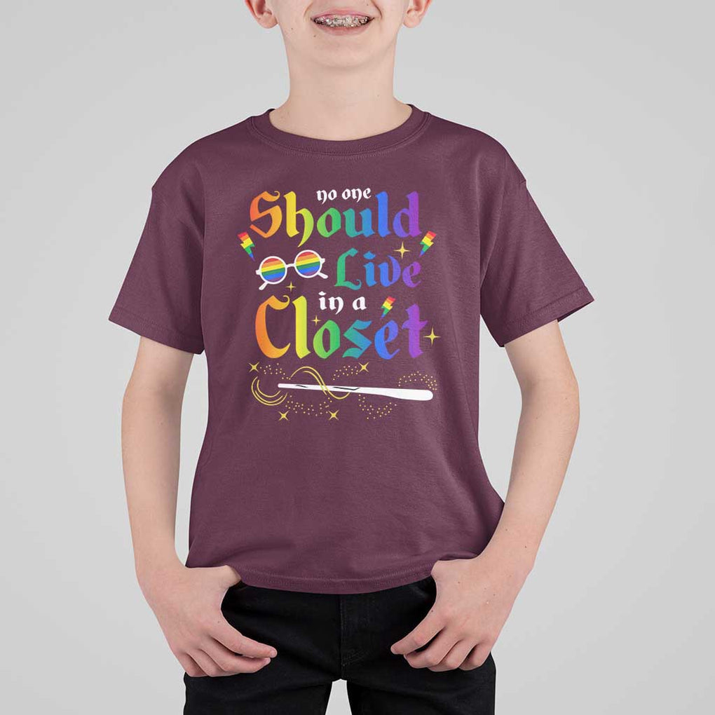 Come Out LGBT T Shirt For Kid No One Should Live In A Closet Magical Rainbow Glasses TS11 Maroon Print Your Wear