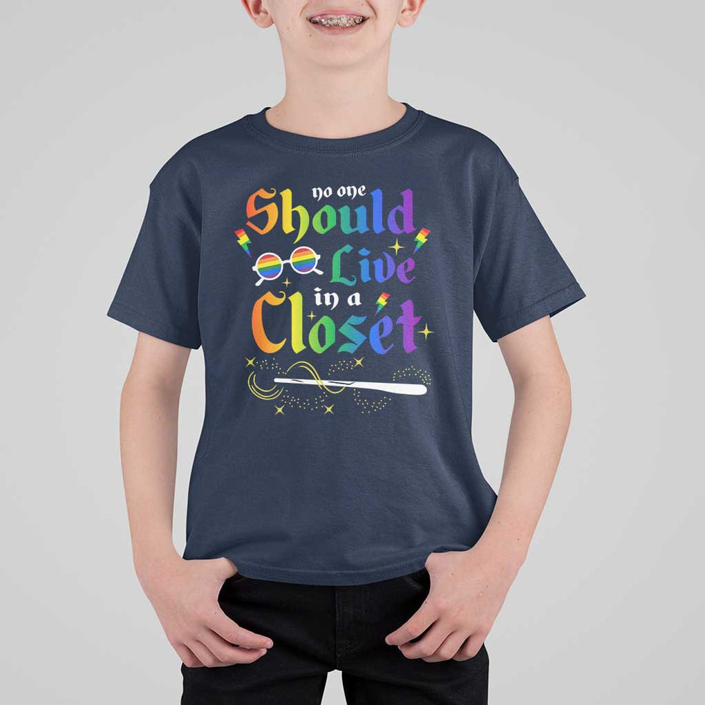 Come Out LGBT T Shirt For Kid No One Should Live In A Closet Magical Rainbow Glasses TS11 Navy Print Your Wear