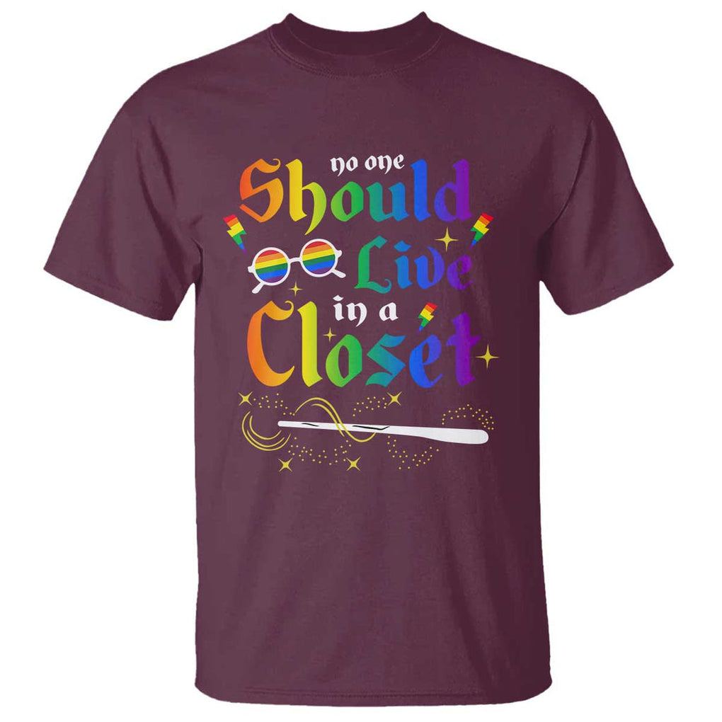 Come Out LGBT T Shirt No One Should Live In A Closet Magical Rainbow Glasses TS11 Maroon Print Your Wear