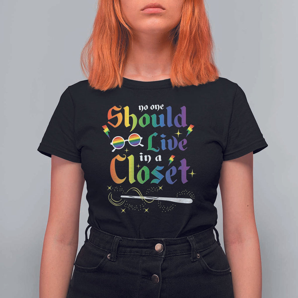 Come Out LGBT T Shirt For Women No One Should Live In A Closet Magical Rainbow Glasses TS11 Black Print Your Wear