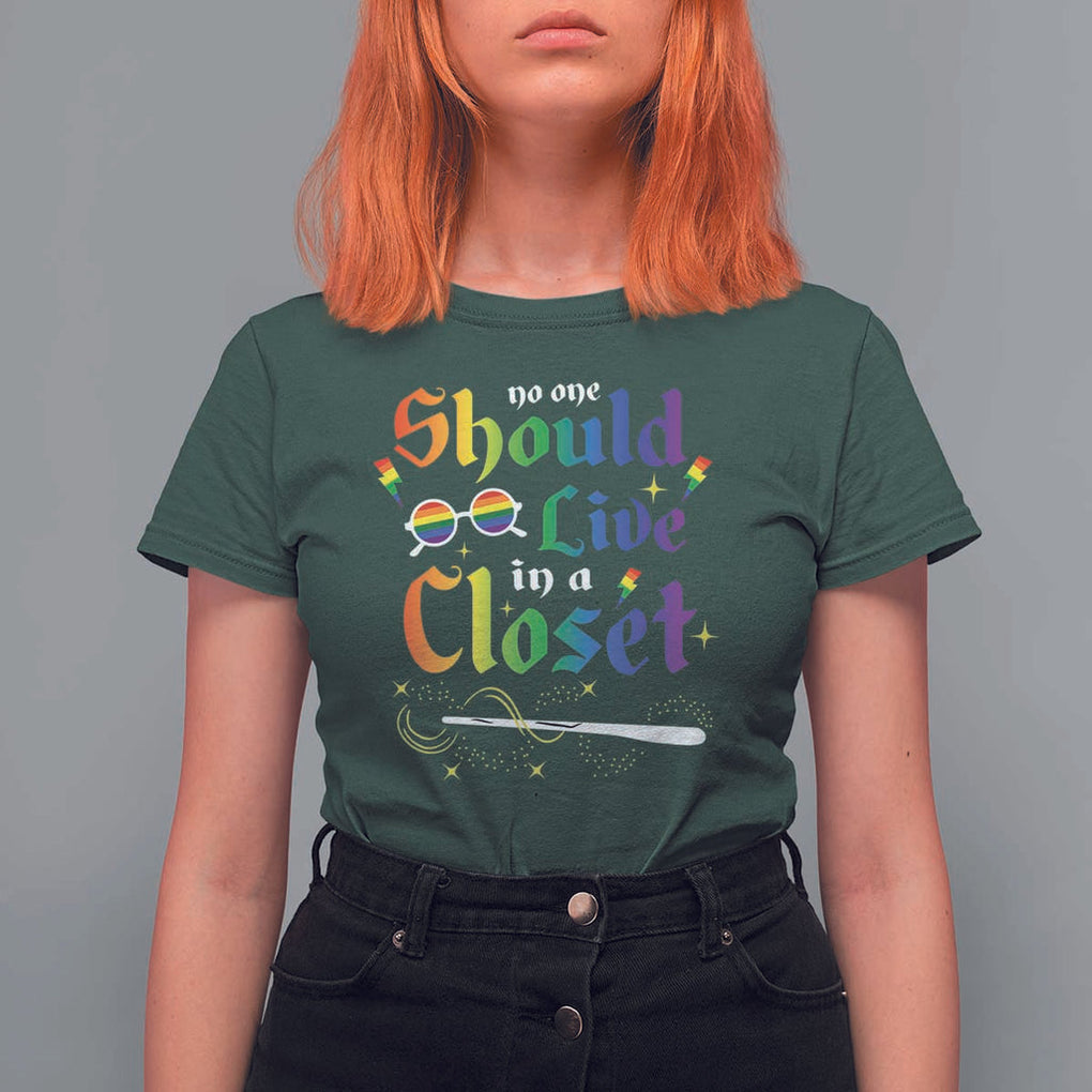 Come Out LGBT T Shirt For Women No One Should Live In A Closet Magical Rainbow Glasses TS11 Dark Forest Green Print Your Wear