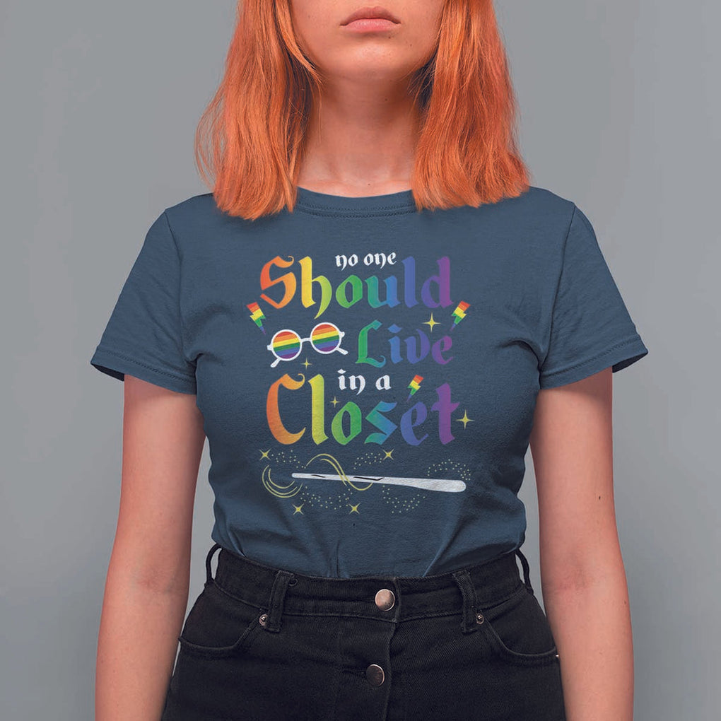 Come Out LGBT T Shirt For Women No One Should Live In A Closet Magical Rainbow Glasses TS11 Navy Print Your Wear