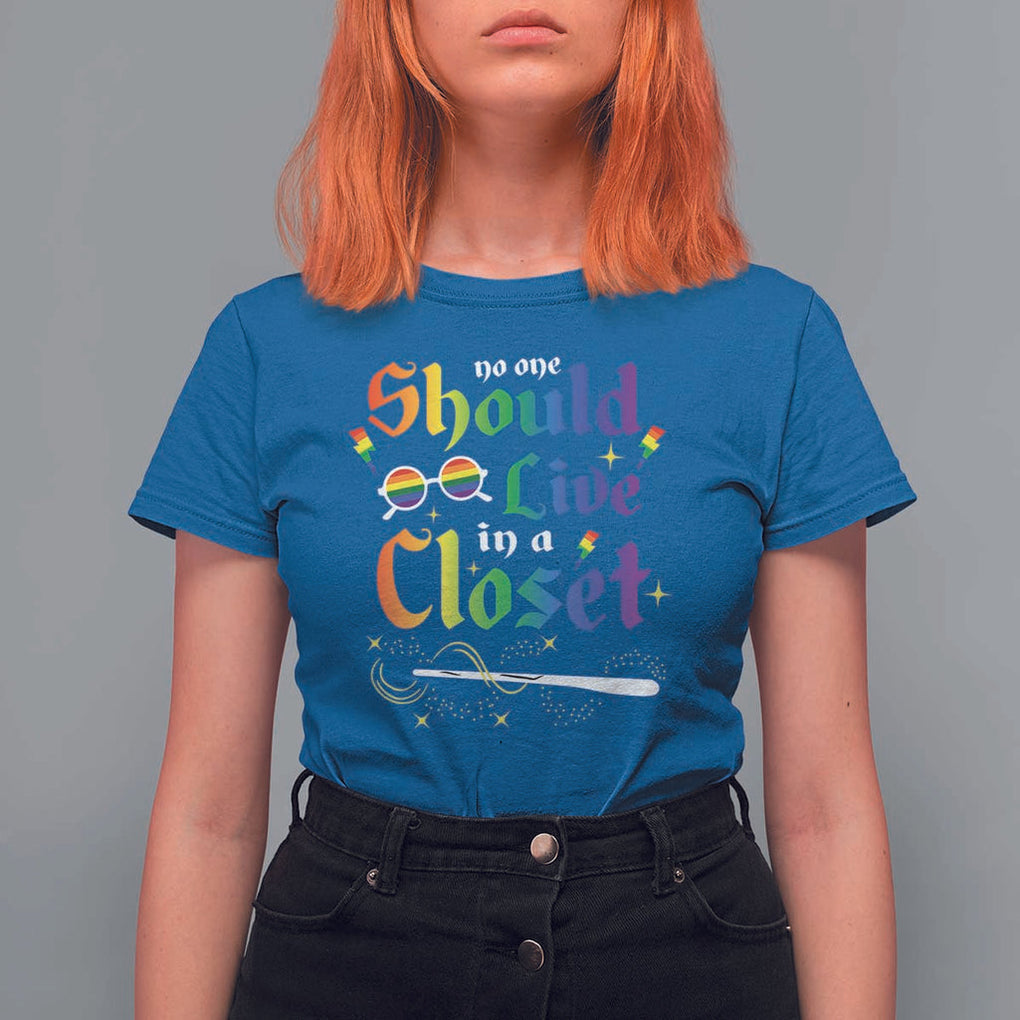 Come Out LGBT T Shirt For Women No One Should Live In A Closet Magical Rainbow Glasses TS11 Royal Blue Print Your Wear