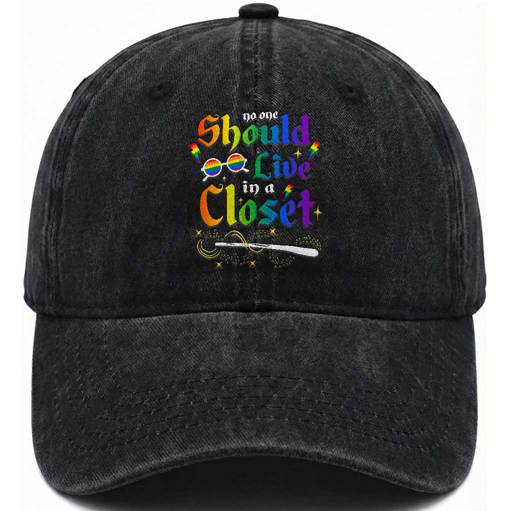 Come Out LGBT Washed Cotton Baseball Cap No One Should Live In A Closet Magical Rainbow Glasses TS11 Print Your Wear