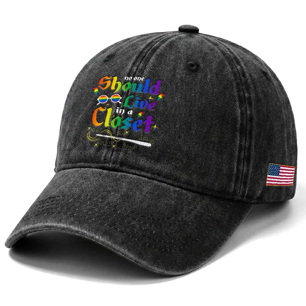 Come Out LGBT Washed Cotton Baseball Cap No One Should Live In A Closet Magical Rainbow Glasses TS11 Print Your Wear