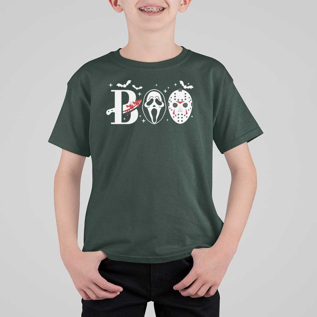 Halloween T Shirt For Kid Boo Horror Murderer Masks Bat Spooky Season TS11 Dark Forest Green Print Your Wear