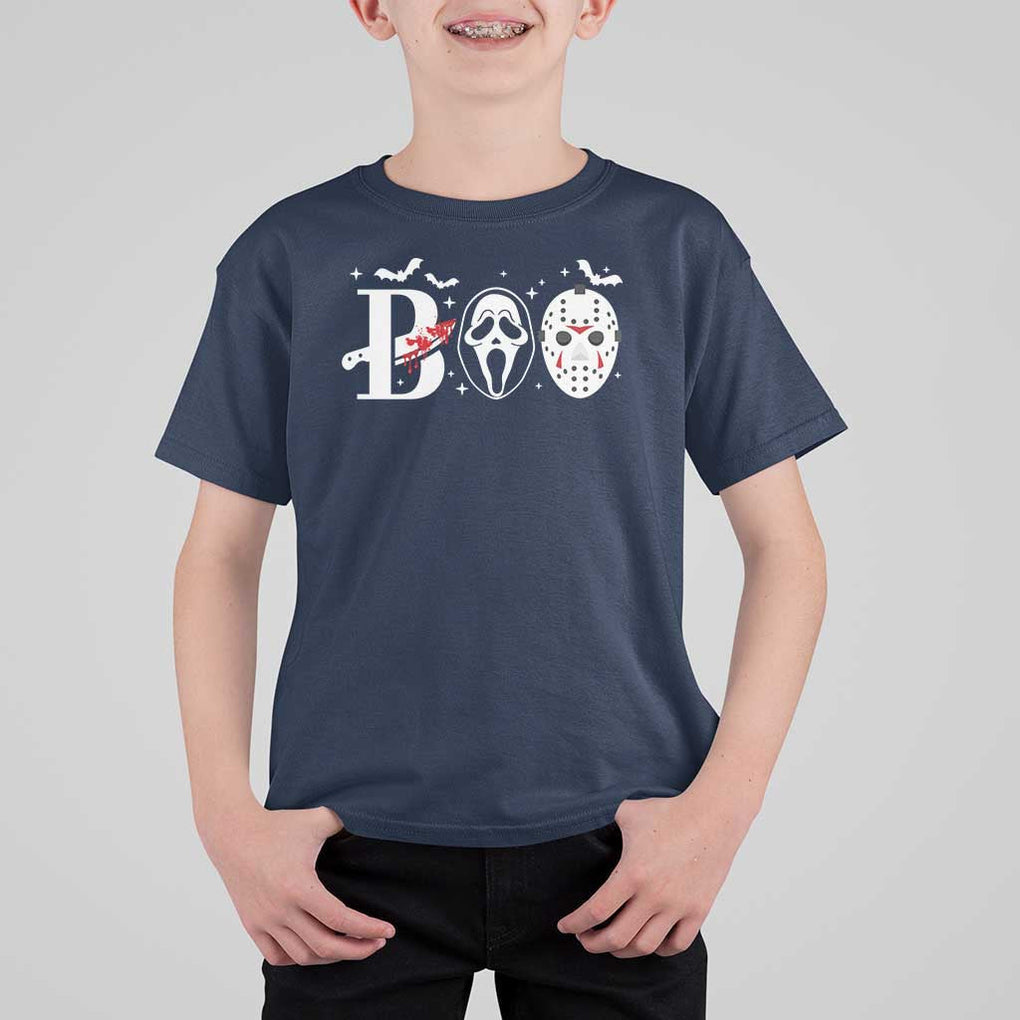Halloween T Shirt For Kid Boo Horror Murderer Masks Bat Spooky Season TS11 Navy Print Your Wear