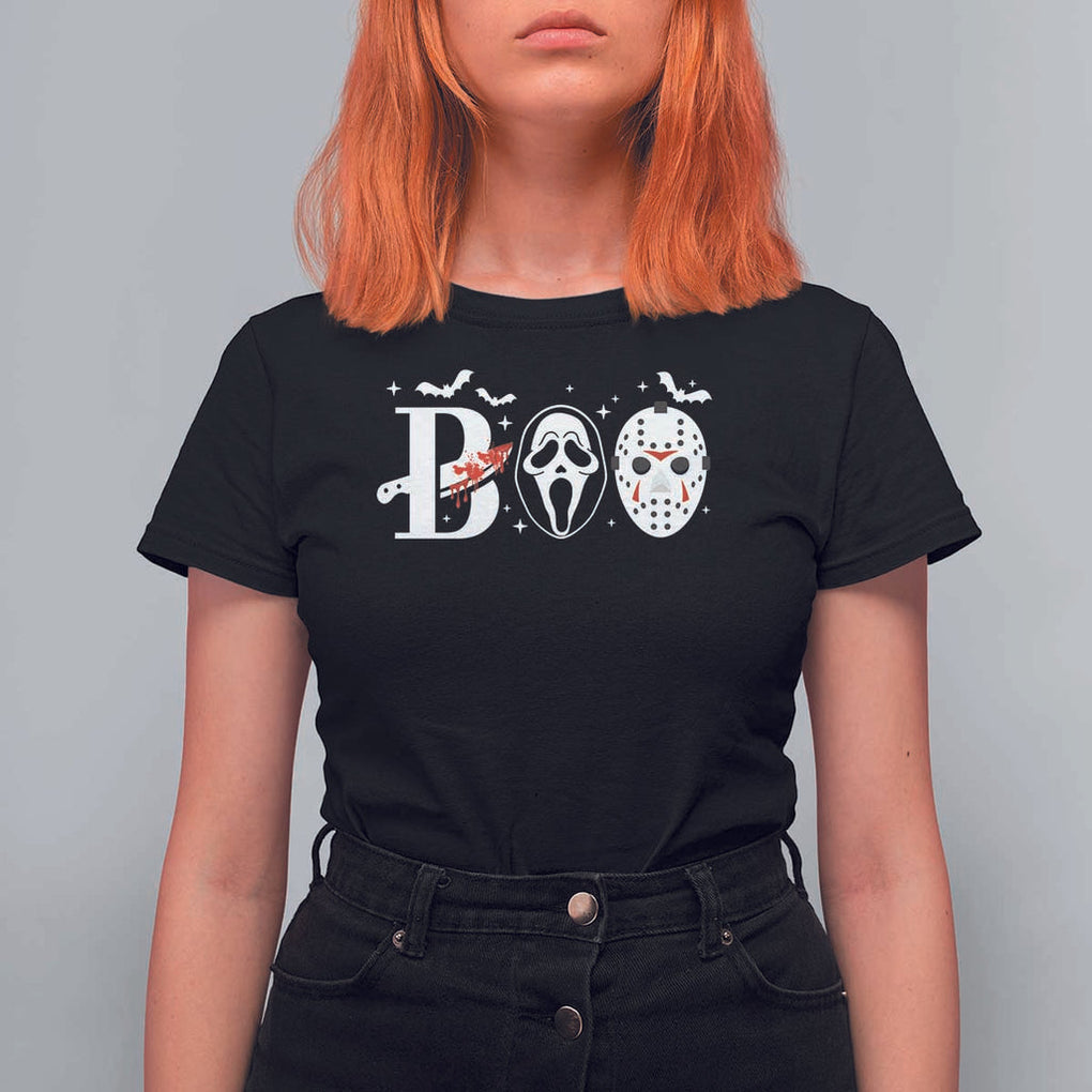 Halloween T Shirt For Women Boo Horror Murderer Masks Bat Spooky Season TS11 Black Print Your Wear