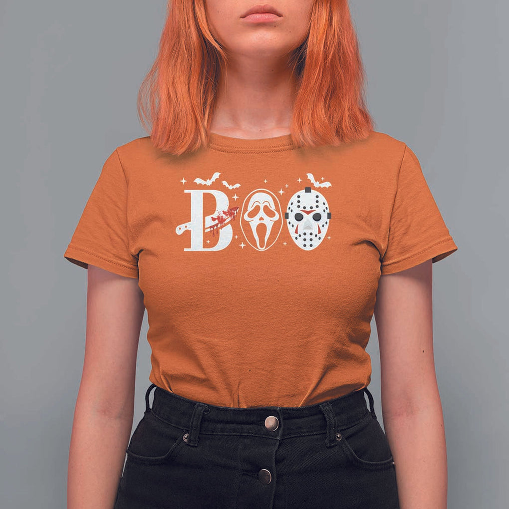 Halloween T Shirt For Women Boo Horror Murderer Masks Bat Spooky Season TS11 Orange Print Your Wear
