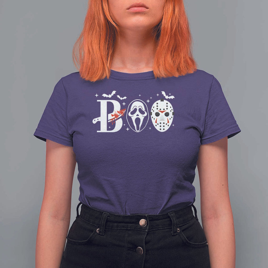 Halloween T Shirt For Women Boo Horror Murderer Masks Bat Spooky Season TS11 Purple Print Your Wear