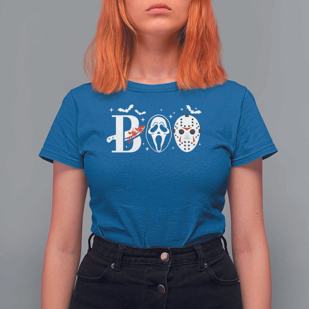 Halloween T Shirt For Women Boo Horror Murderer Masks Bat Spooky Season TS11 Royal Blue Print Your Wear