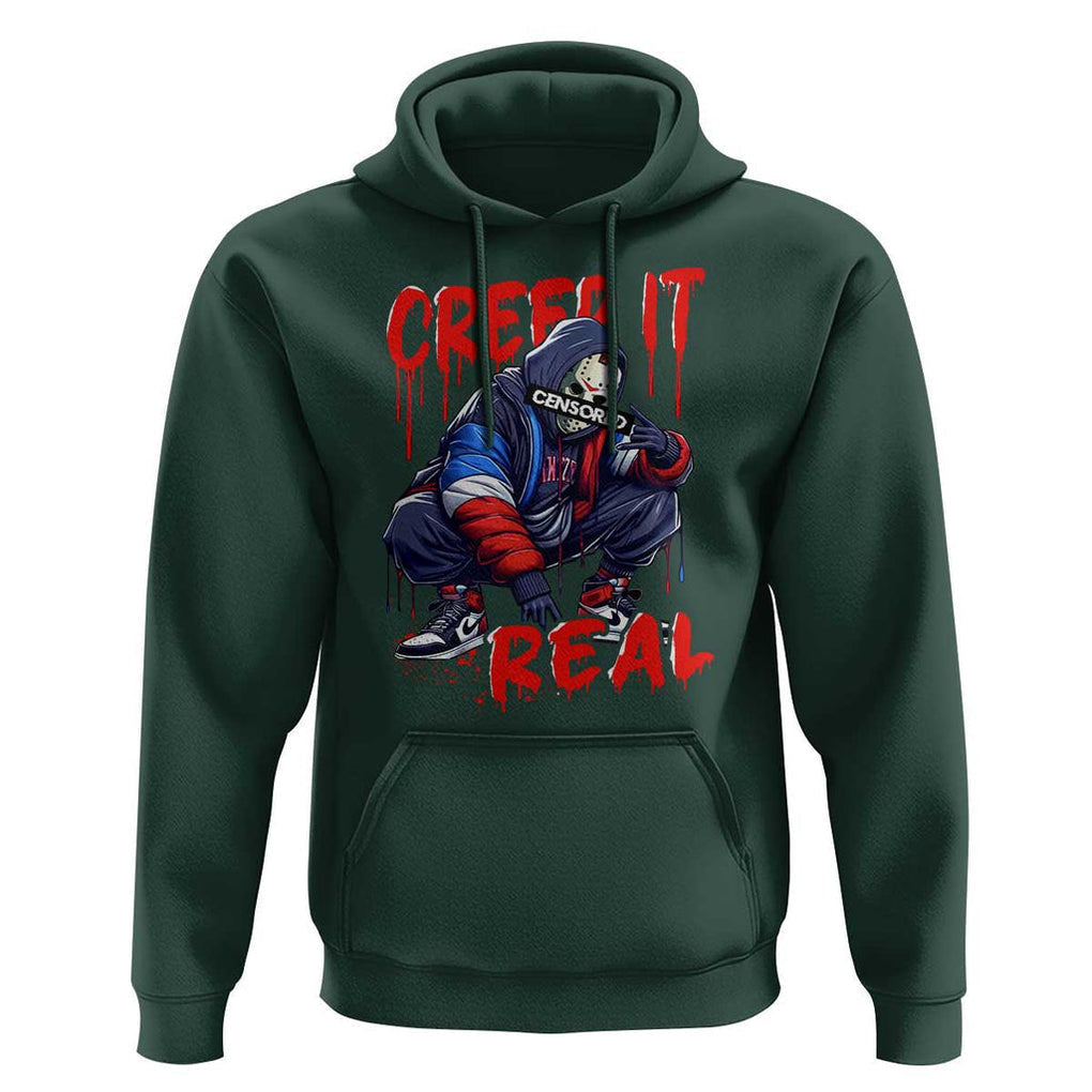 Halloween Hoodie Creep It Real Horror Murderer Spooky Season TS11 Dark Forest Green Print Your Wear