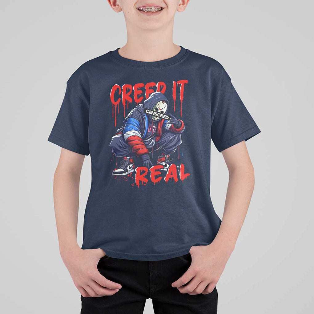 Halloween T Shirt For Kid Creep It Real Horror Murderer Spooky Season TS11 Navy Print Your Wear