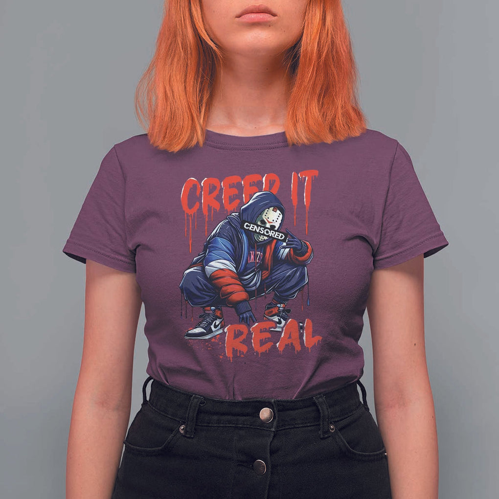 Halloween T Shirt For Women Creep It Real Horror Murderer Spooky Season TS11 Maroon Print Your Wear