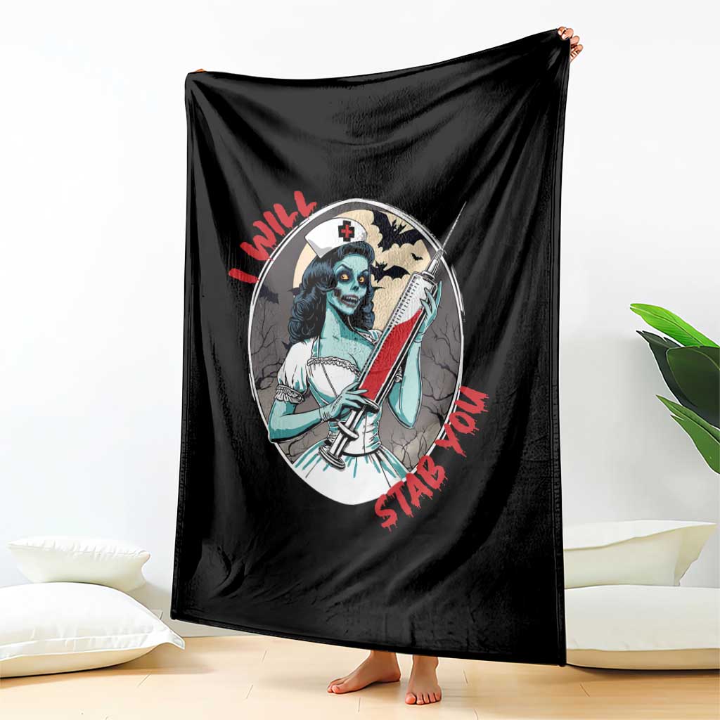 Funny Halloween Nurse Throw Blanket I Will Stab You Scary Zombie Needle Nurse TS11 Print Your Wear