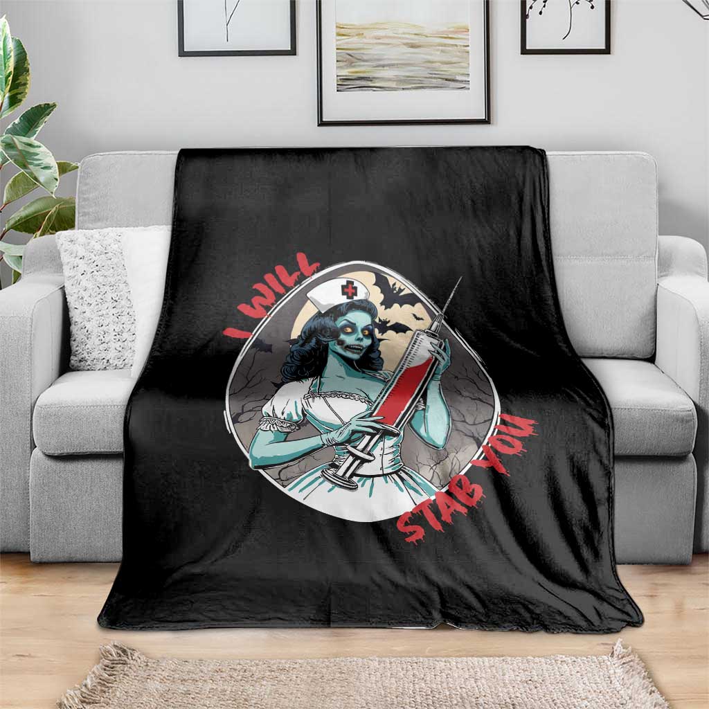 Funny Halloween Nurse Throw Blanket I Will Stab You Scary Zombie Needle Nurse TS11 Print Your Wear
