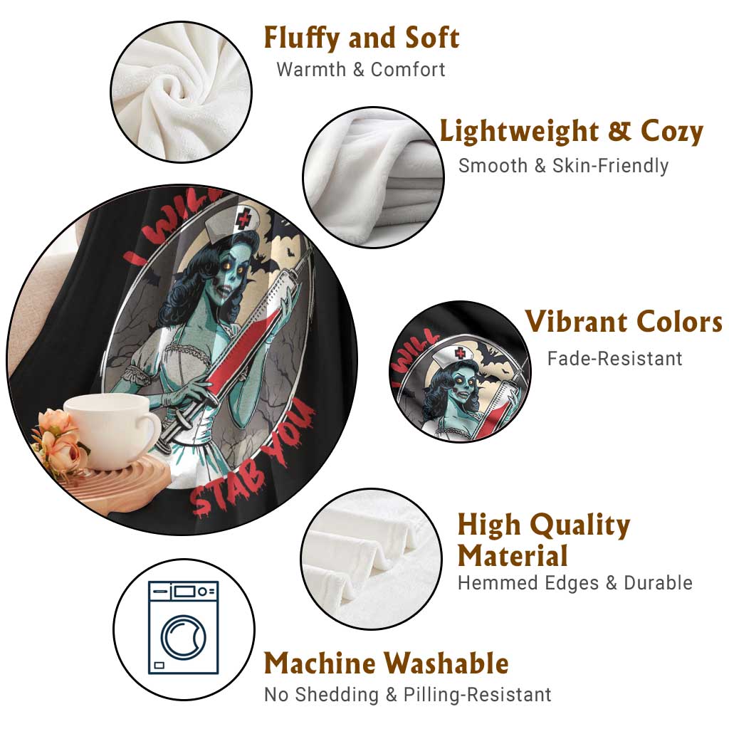 Funny Halloween Nurse Throw Blanket I Will Stab You Scary Zombie Needle Nurse TS11 Print Your Wear