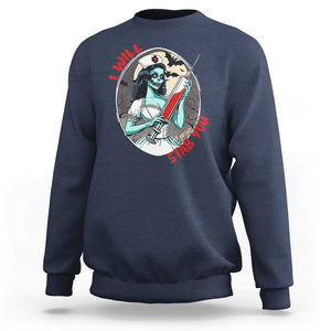 Funny Halloween Nurse Sweatshirt I Will Stab You Scary Zombie Needle Nurse TS11 Navy Print Your Wear