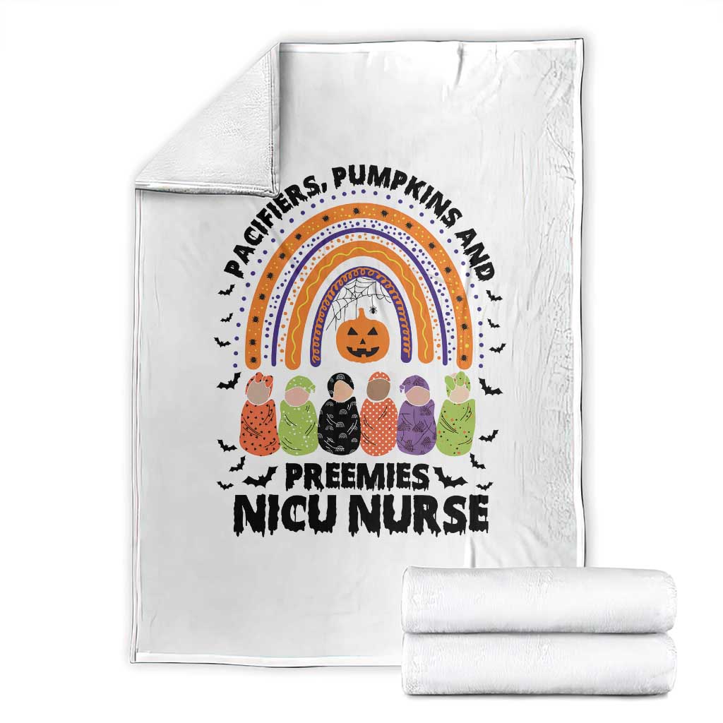 NICU Nurse Halloween Throw Blanket Pacifiers Pumpkins And Preemies Baby Rainbow Bat TS11 White Print Your Wear