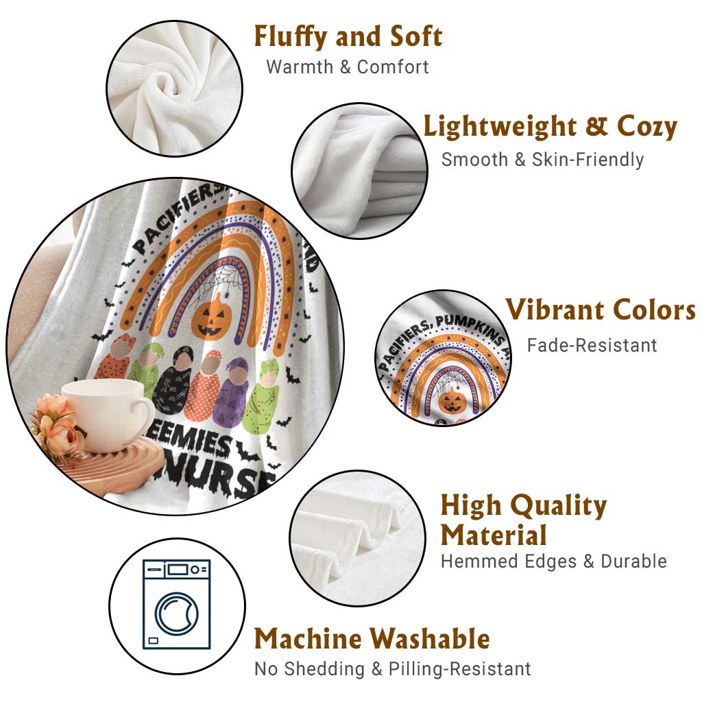 NICU Nurse Halloween Throw Blanket Pacifiers Pumpkins And Preemies Baby Rainbow Bat TS11 Print Your Wear