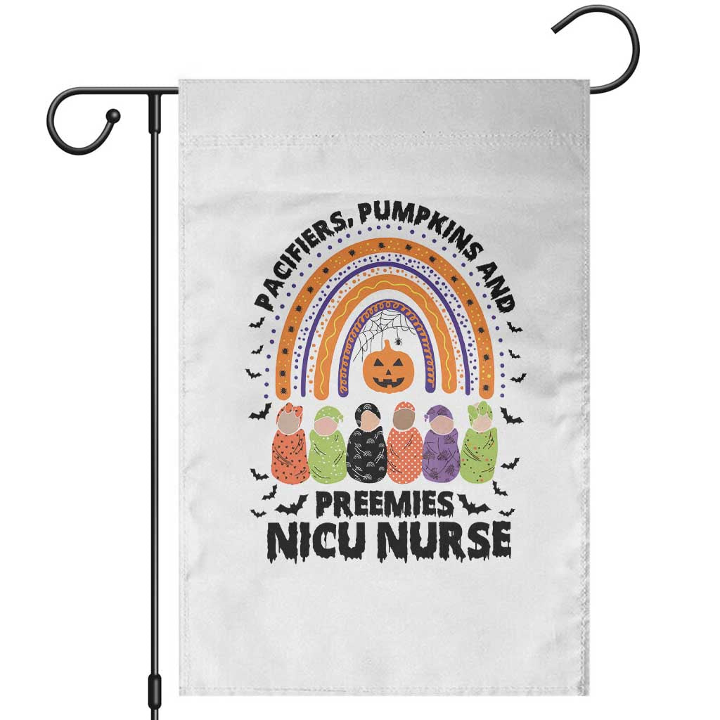 NICU Nurse Halloween Garden Flag Pacifiers Pumpkins And Preemies Baby Rainbow Bat TS11 White Print Your Wear