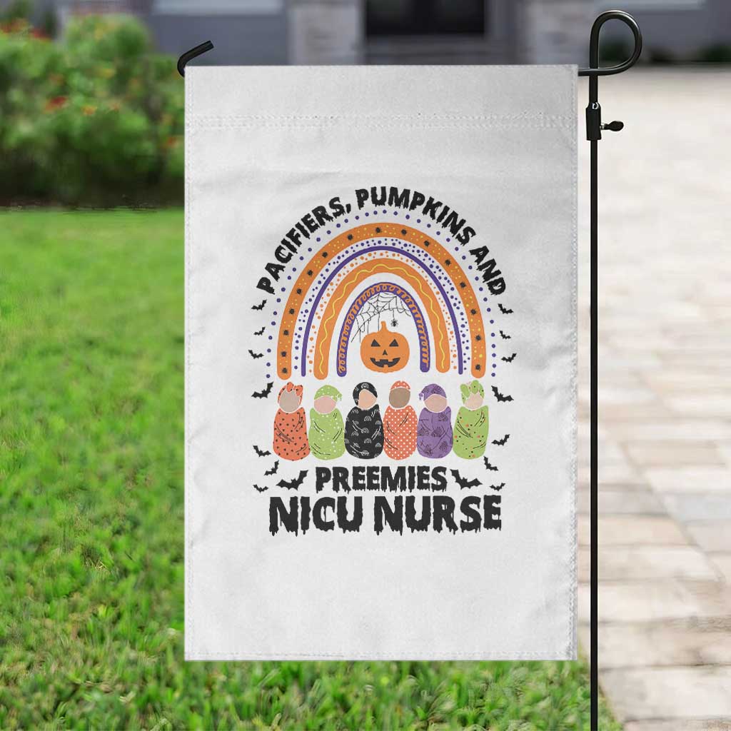 NICU Nurse Halloween Garden Flag Pacifiers Pumpkins And Preemies Baby Rainbow Bat TS11 Print Your Wear