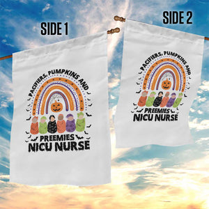 NICU Nurse Halloween Garden Flag Pacifiers Pumpkins And Preemies Baby Rainbow Bat TS11 Print Your Wear