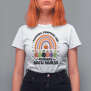 NICU Nurse Halloween T Shirt For Women Pacifiers Pumpkins And Preemies Baby Rainbow Bat TS11 White Print Your Wear