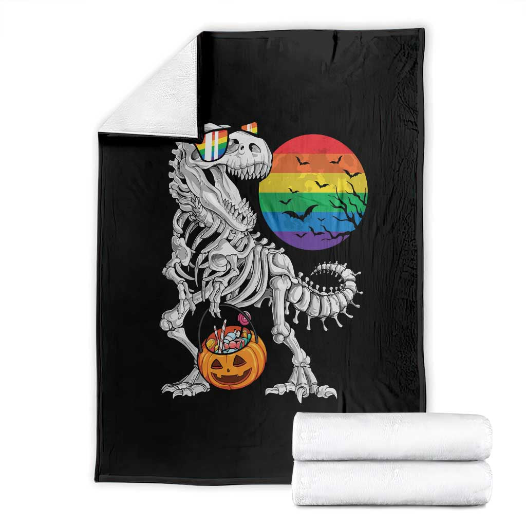 Halloween LGBT Throw Blanket Scary Dinosaur Skeleton T rex Rainbow Moon TS11 Black Print Your Wear