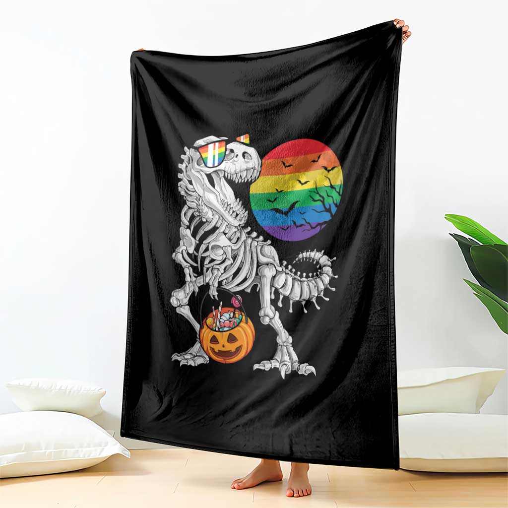 Halloween LGBT Throw Blanket Scary Dinosaur Skeleton T rex Rainbow Moon TS11 Print Your Wear