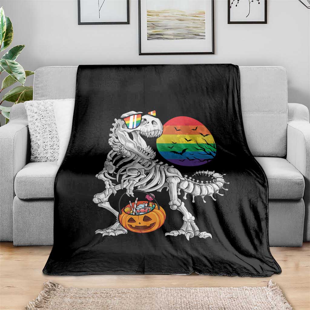 Halloween LGBT Throw Blanket Scary Dinosaur Skeleton T rex Rainbow Moon TS11 Print Your Wear