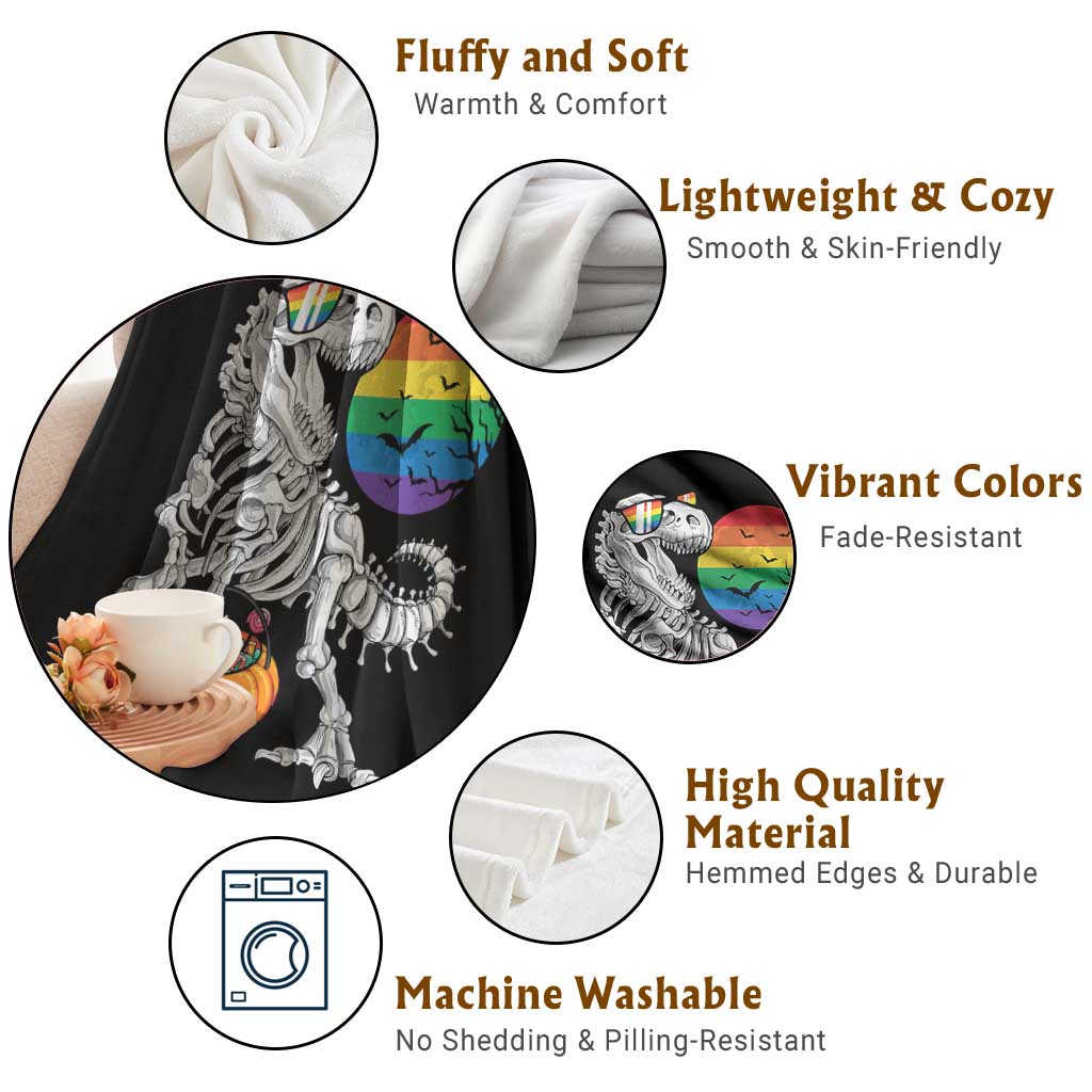 Halloween LGBT Throw Blanket Scary Dinosaur Skeleton T rex Rainbow Moon TS11 Print Your Wear