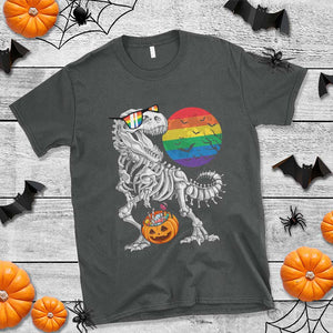 Halloween LGBT T Shirt Scary Dinosaur Skeleton T rex Rainbow Moon TS11 Dark Heather Print Your Wear