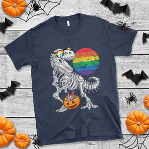 Halloween LGBT T Shirt Scary Dinosaur Skeleton T rex Rainbow Moon TS11 Navy Print Your Wear