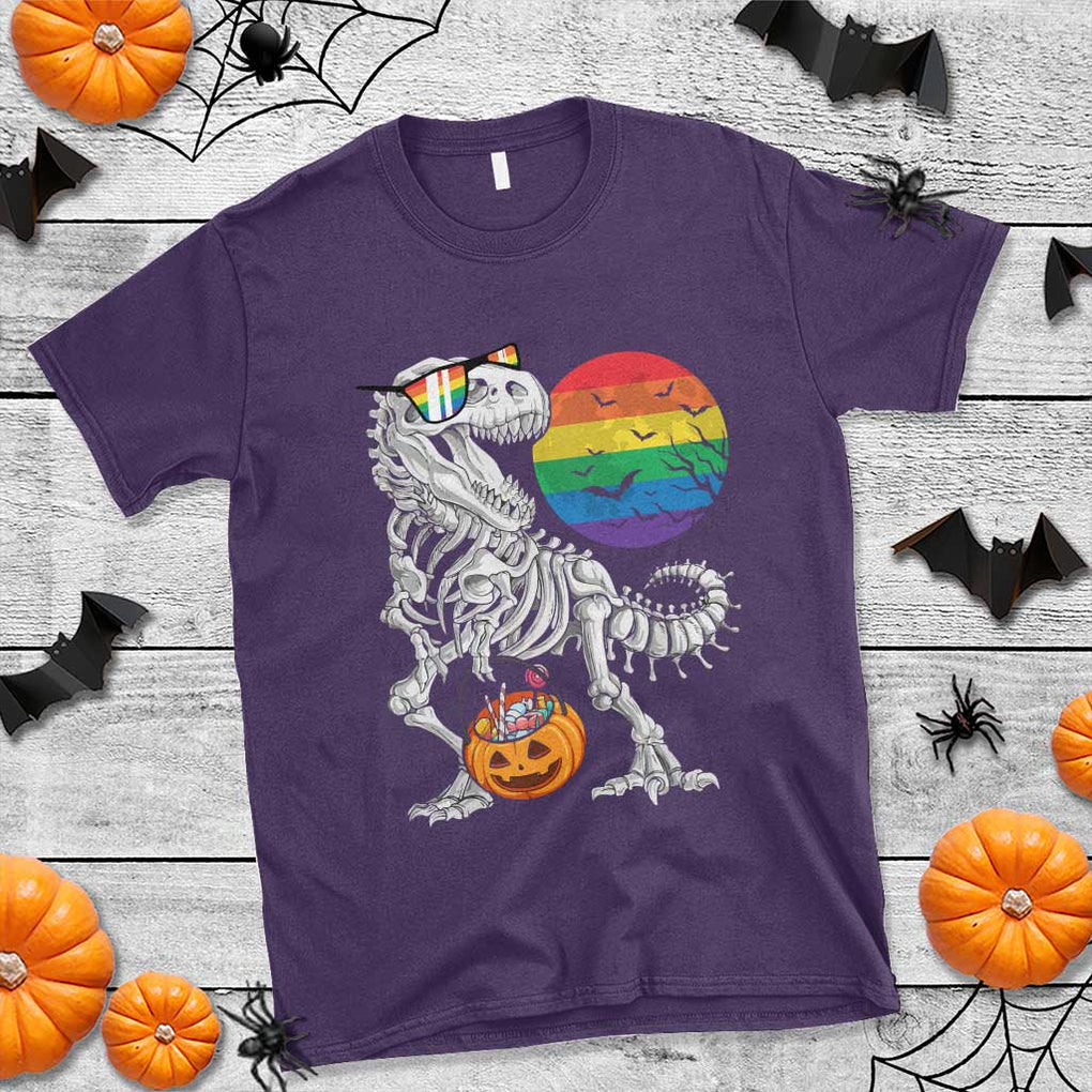 Halloween LGBT T Shirt Scary Dinosaur Skeleton T rex Rainbow Moon TS11 Purple Print Your Wear