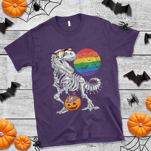 Halloween LGBT T Shirt Scary Dinosaur Skeleton T rex Rainbow Moon TS11 Purple Print Your Wear