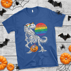 Halloween LGBT T Shirt Scary Dinosaur Skeleton T rex Rainbow Moon TS11 Royal Blue Print Your Wear