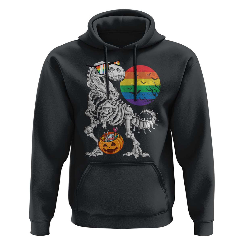 Halloween LGBT Hoodie Scary Dinosaur Skeleton T rex Rainbow Moon TS11 Black Print Your Wear