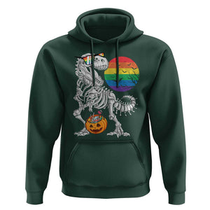 Halloween LGBT Hoodie Scary Dinosaur Skeleton T rex Rainbow Moon TS11 Dark Forest Green Print Your Wear