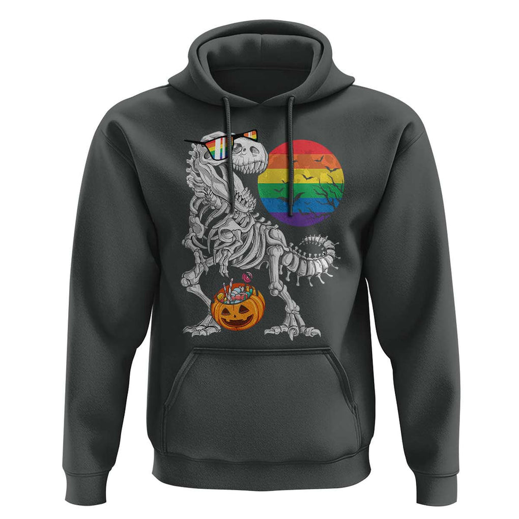 Halloween LGBT Hoodie Scary Dinosaur Skeleton T rex Rainbow Moon TS11 Dark Heather Print Your Wear